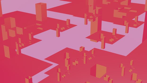 Bold geometric abstract design featuring vibrant red and pink hues for modern digital art enthusiasts.